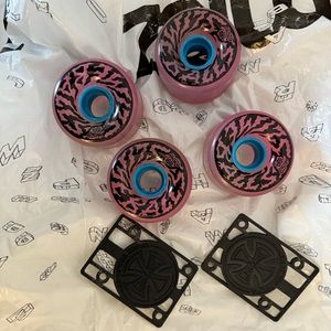 Slime Balls Trans Swirl 78A Pink Skateboard Wheels 65mm + 2 Independent Risers